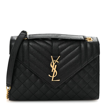 Saint Laurent Grain De Poudre Textured Mixed Matelasse Triquilt Medium Monogram Satchel Black 1 of 9