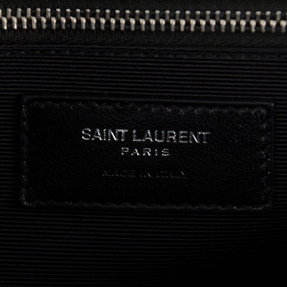 Saint Laurent Grain De Poudre Mixed Matelasse Large Triquilt Monogram Satchel Deep Marine 7 of 8