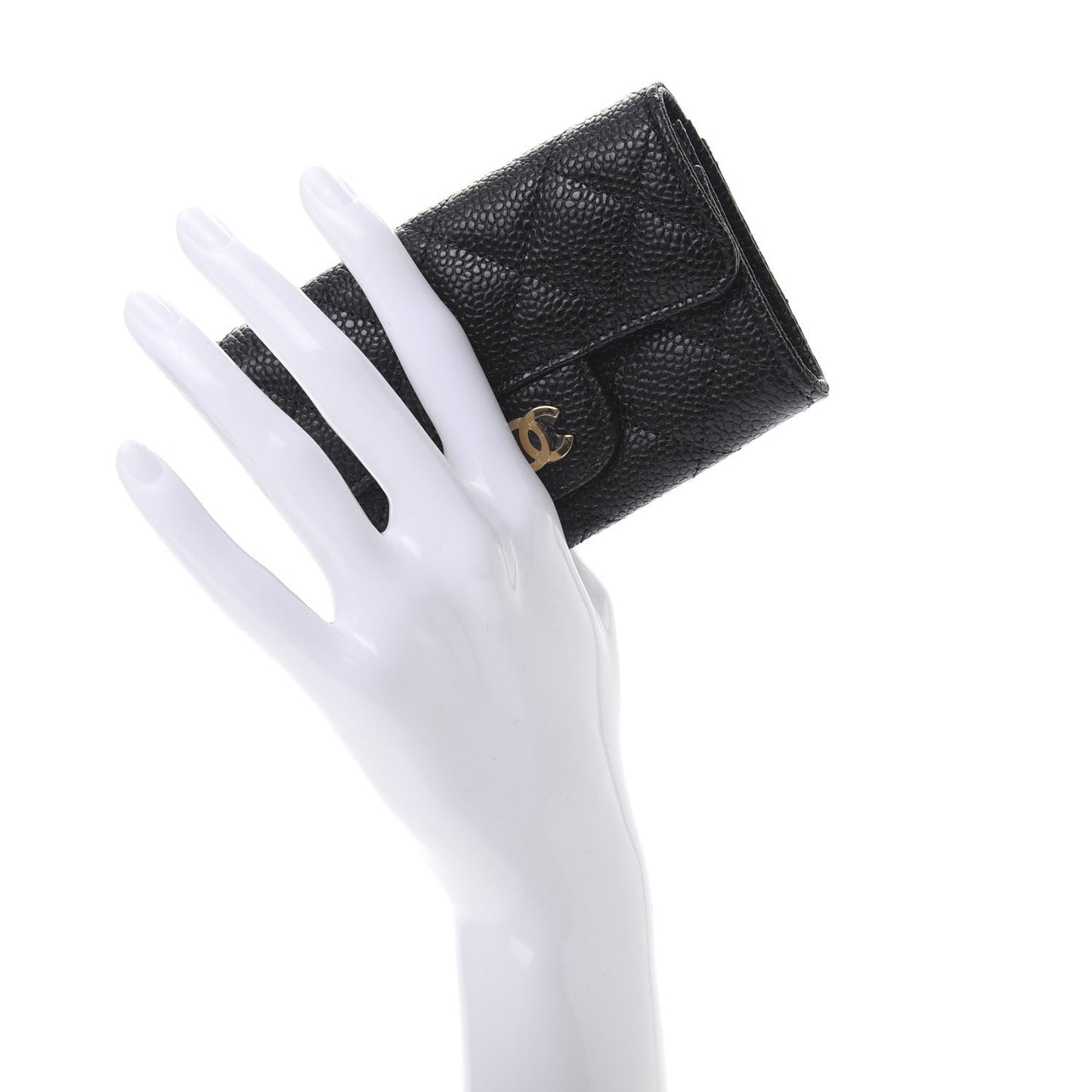 Caviar Quilted Flap Card Holder Wallet Black