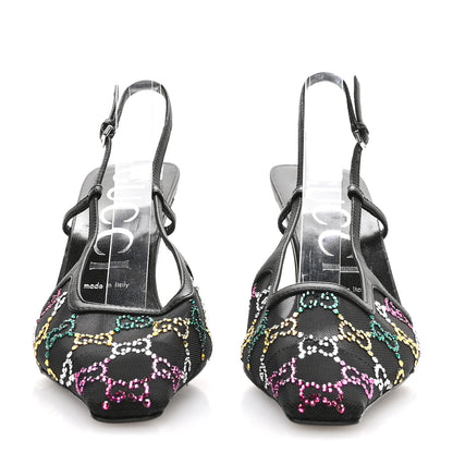 Gucci Tela Retino Nappa Charlotte Crystal GG Monogram Square G 75mm Slingback Pumps 38.5 Black 3 of 8