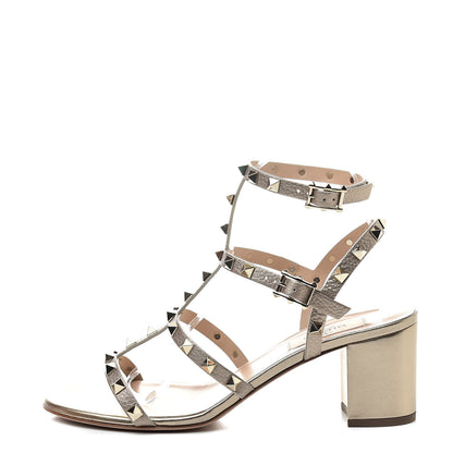 Valentino Garavani Metallic Pebbled Calfskin Rockstud 60mm City Sandals 39.5 Skin 1 of 10