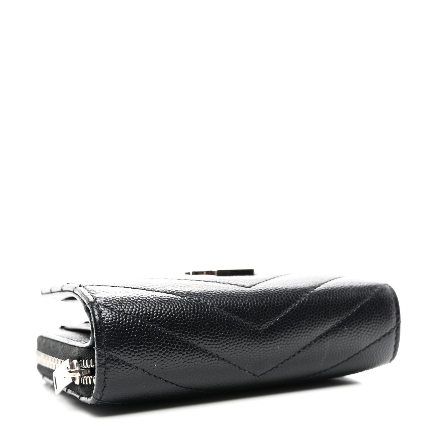 Saint Laurent Grain De Poudre Matelasse Chevron Monogram Compact Zip Around Wallet Black 4 of 8