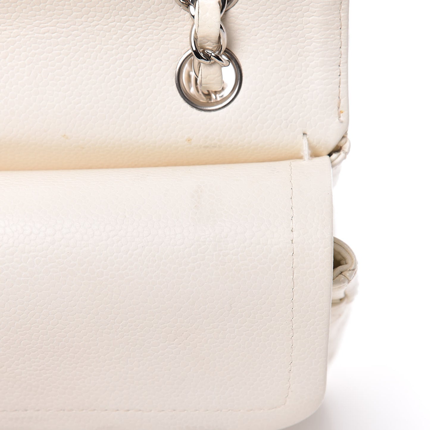 Caviar Quilted Medium Double Flap White