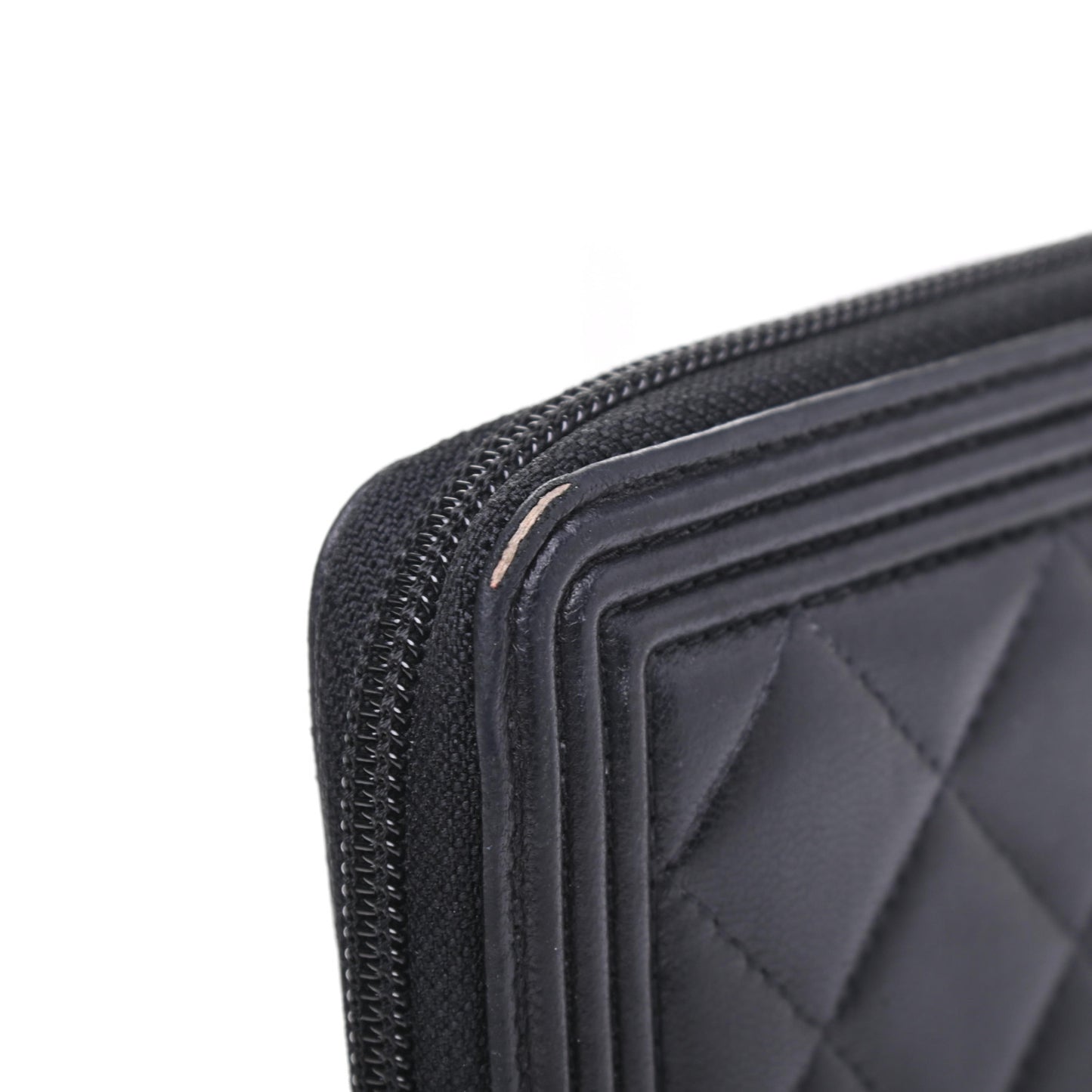 Lambskin Quilted Boy Zip Around Wallet Black