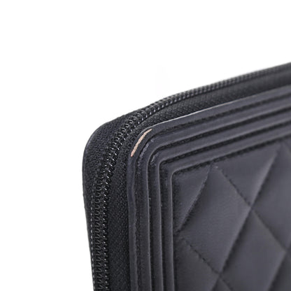 Chanel Lambskin Quilted Boy Zip Around Wallet Black 9 of 9