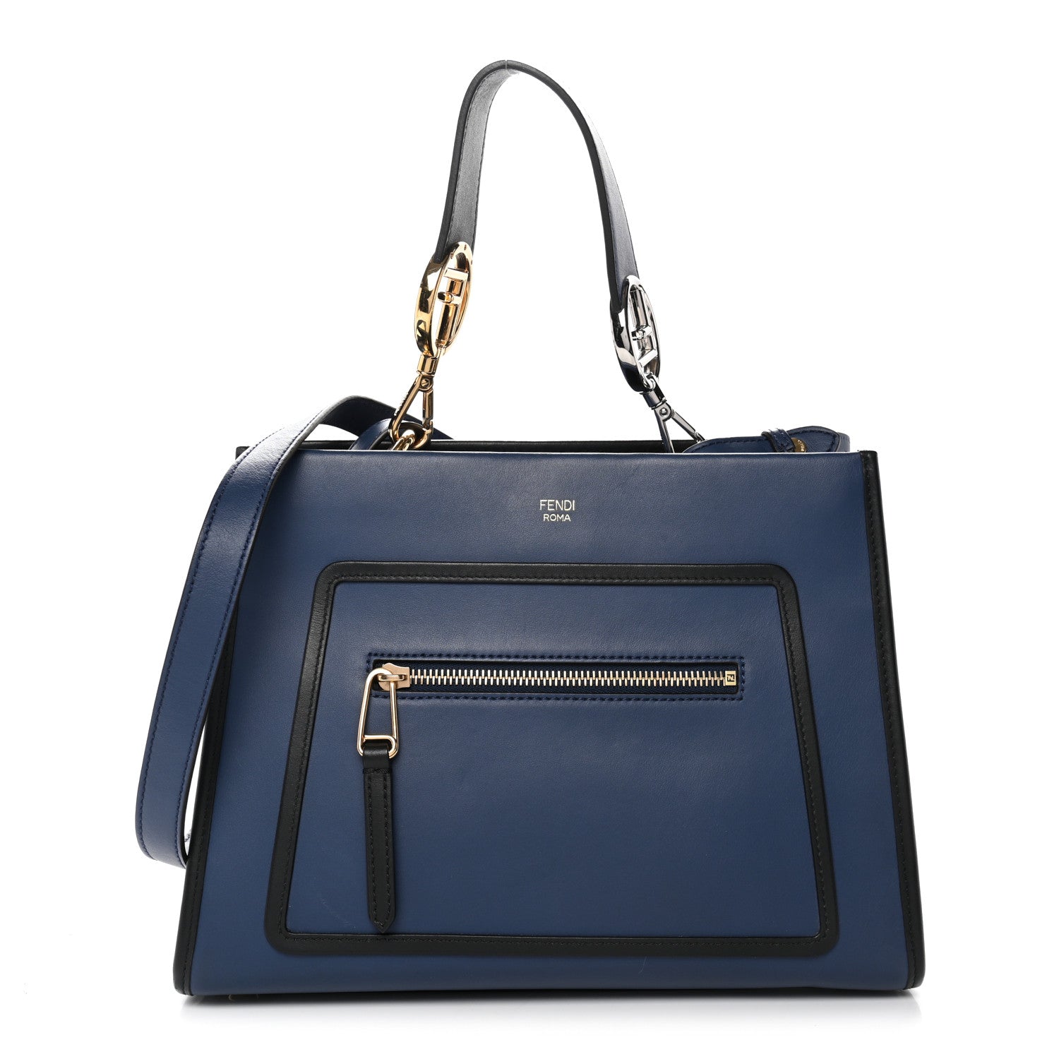 Fendi Vitello Century Opaco F is Fendi Bi-Color Small Runaway Satchel Blue Black 1 of 10
