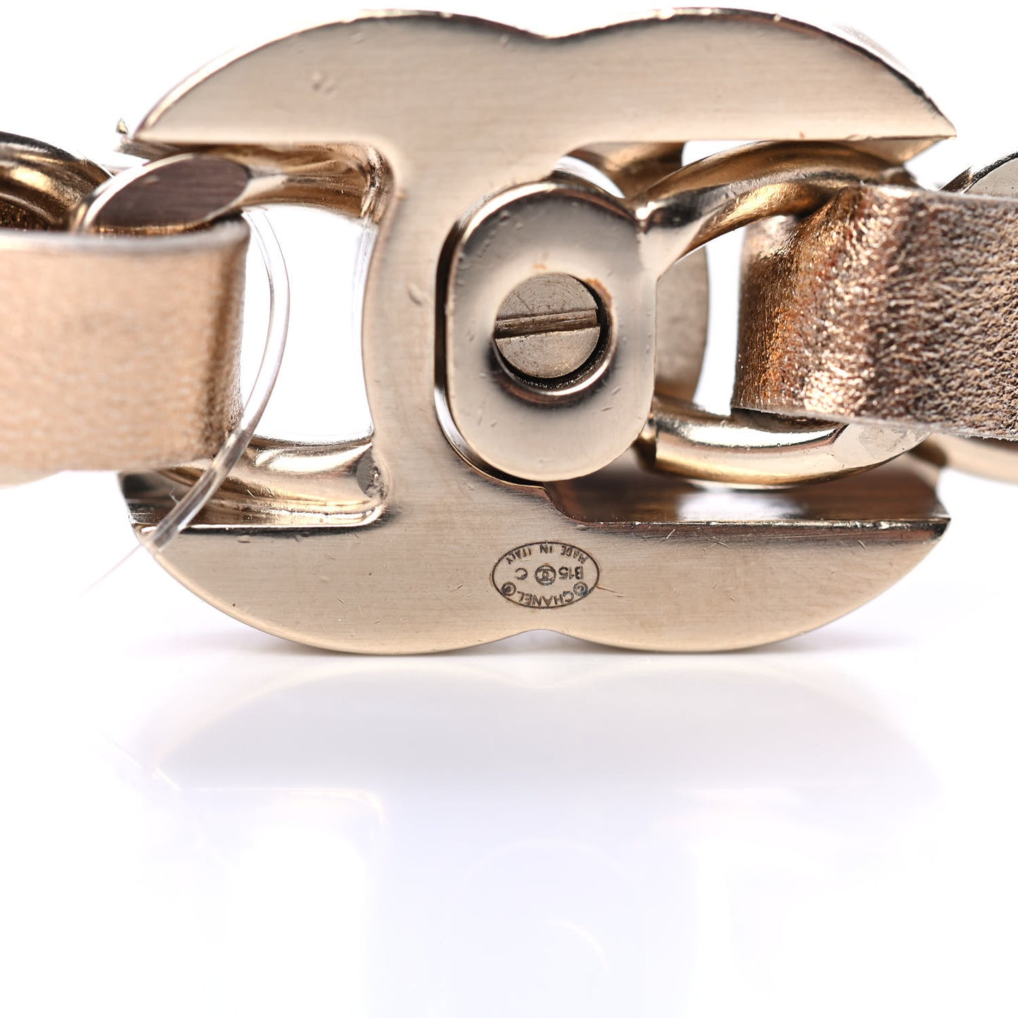 Metallic Lambskin CC Turnlock Chain Belt 80 Gold