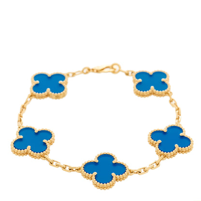 Van Cleef & Arpels 18K Yellow Gold Blue Agate 5 Motifs Vintage Alhambra Bracelet 1 of 6