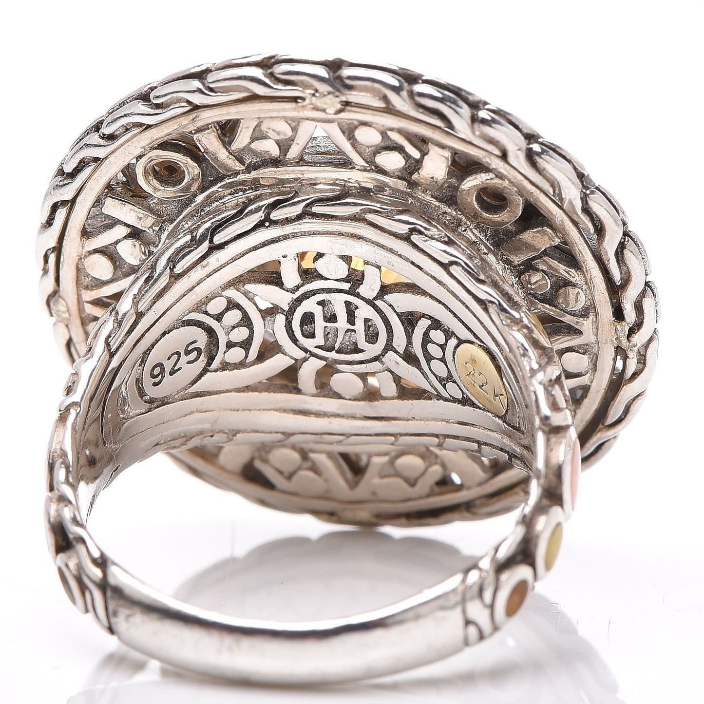 Sterling Silver 22K Yellow Gold Citrine Enamel Palu Bulan Coin Ring 54 7
