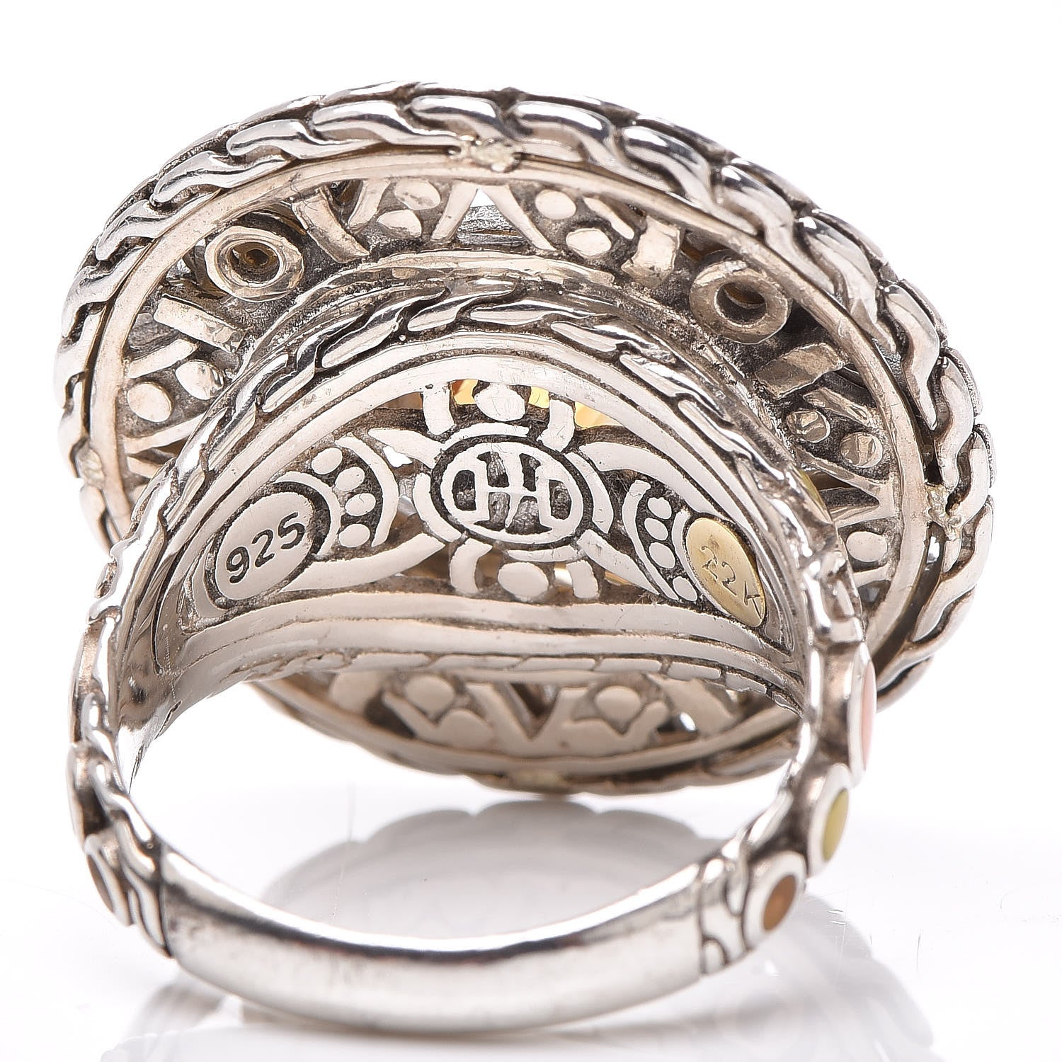 John Hardy Sterling Silver 22K Yellow Gold Citrine Enamel Palu Bulan Coin Ring 54 7 5 of 6