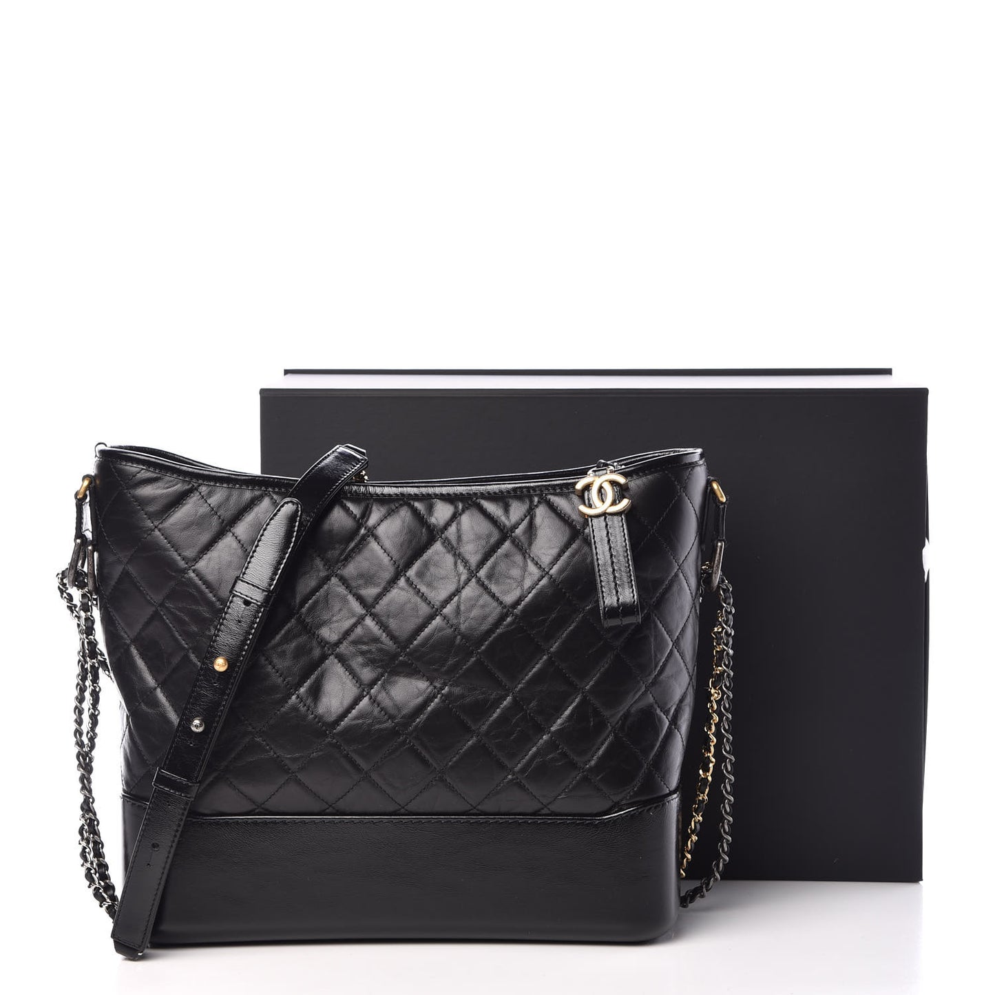 Aged Calfskin Quilted Large Gabrielle Hobo Black