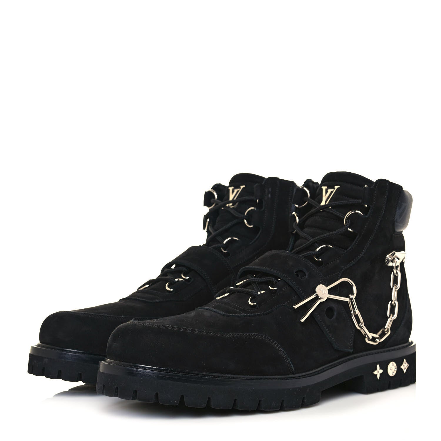Louis Vuitton Suede Calfskin Monogram Eclipse Mens Creeper Ankle Boots 11 Black 3 of 9