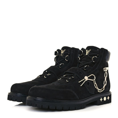 Louis Vuitton Suede Calfskin Monogram Eclipse Mens Creeper Ankle Boots 11 Black 3 of 9