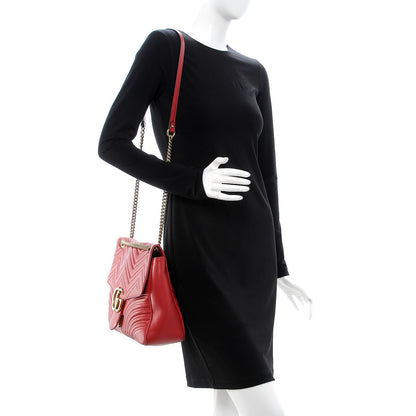 Gucci Calfskin Matelasse Large GG Marmont Shoulder Bag Hibiscus Red 2 of 14