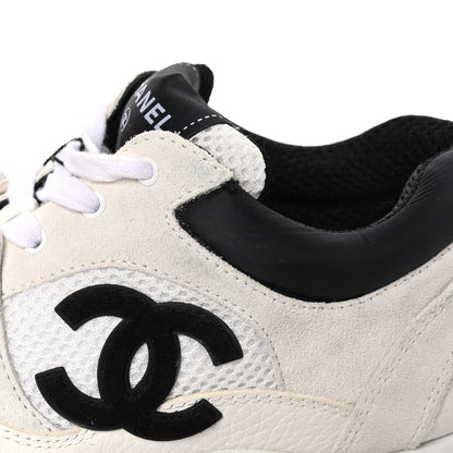 Chanel Mesh Suede Calfskin Grained Calfskin Womens CC Sneakers 39.5 White Black 8 of 9