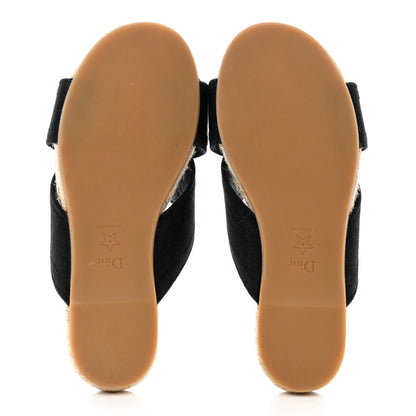 Christian Dior Canvas Embroidered Granville Espadrille Crisscross Flat Slide Sandals 36 Black 5 of 9