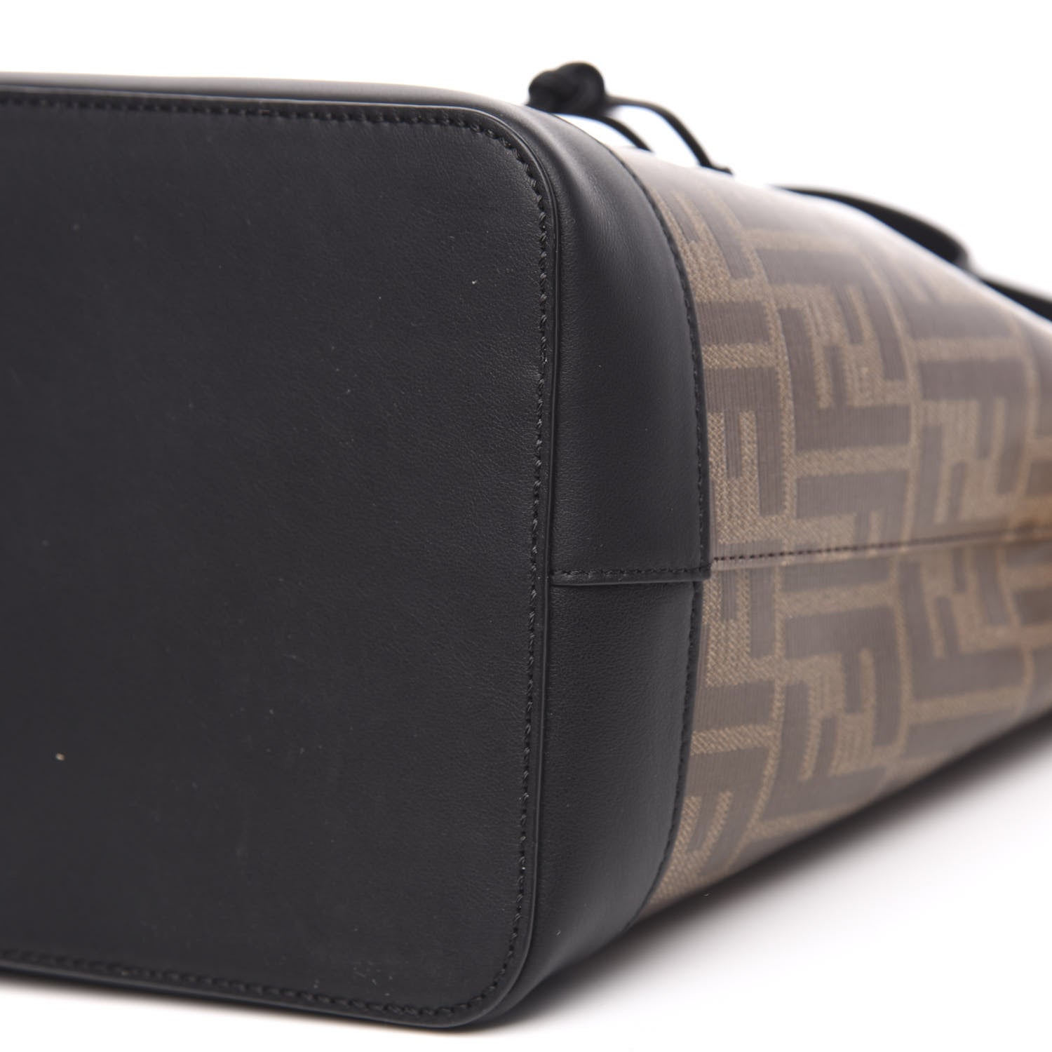 Fendi Glazed Fabric Vitello Grace F is Fendi FF 1974 Stamp Patch Grande Mon Tresor Bucket Bag Mogano Panna Black 9 of 9