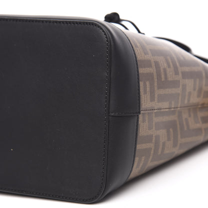 Fendi Glazed Fabric Vitello Grace F is Fendi FF 1974 Stamp Patch Grande Mon Tresor Bucket Bag Mogano Panna Black 9 of 9