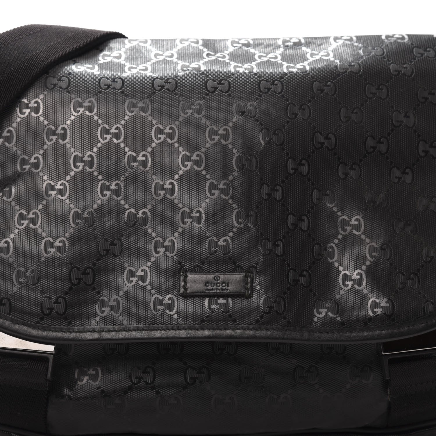 Gucci Imprime Monogram Medium Double Buckle Flap Messenger Bag Black 11 of 13