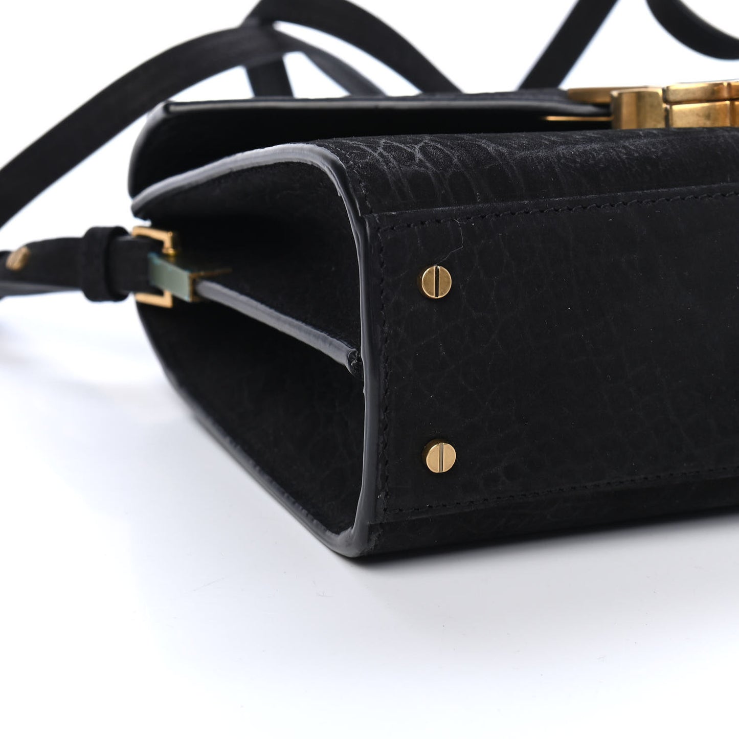 Nubuk Crocodile Embossed Mini Classic Monogram Cassandra Top Handle Black