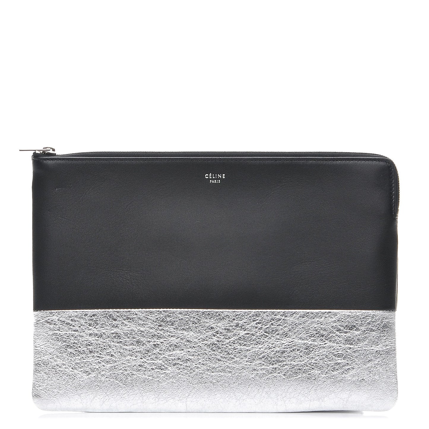 Laminated Lambskin Bi-Color Solo Clutch Pouch Black Silver