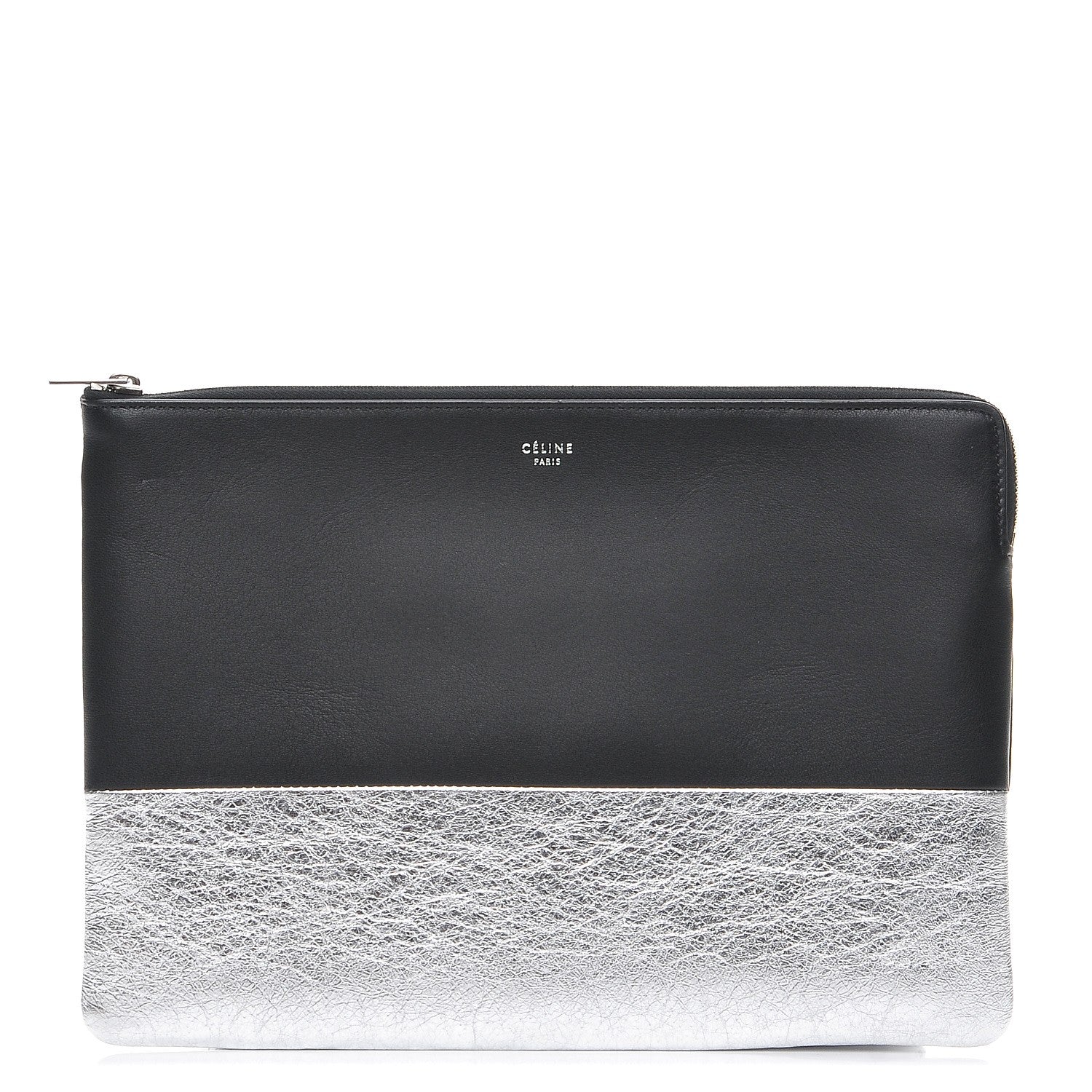 Celine Laminated Lambskin Bi-Color Solo Clutch Pouch Black Silver 1 of 9