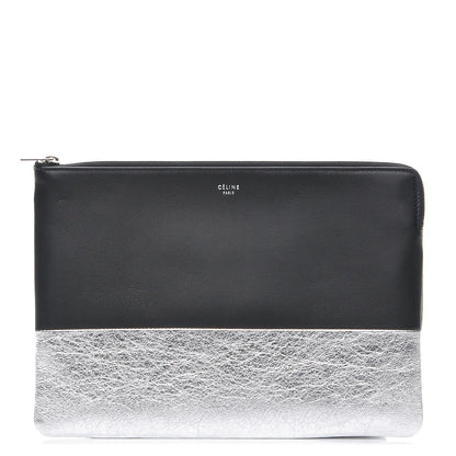 Celine Laminated Lambskin Bi-Color Solo Clutch Pouch Black Silver 1 of 9