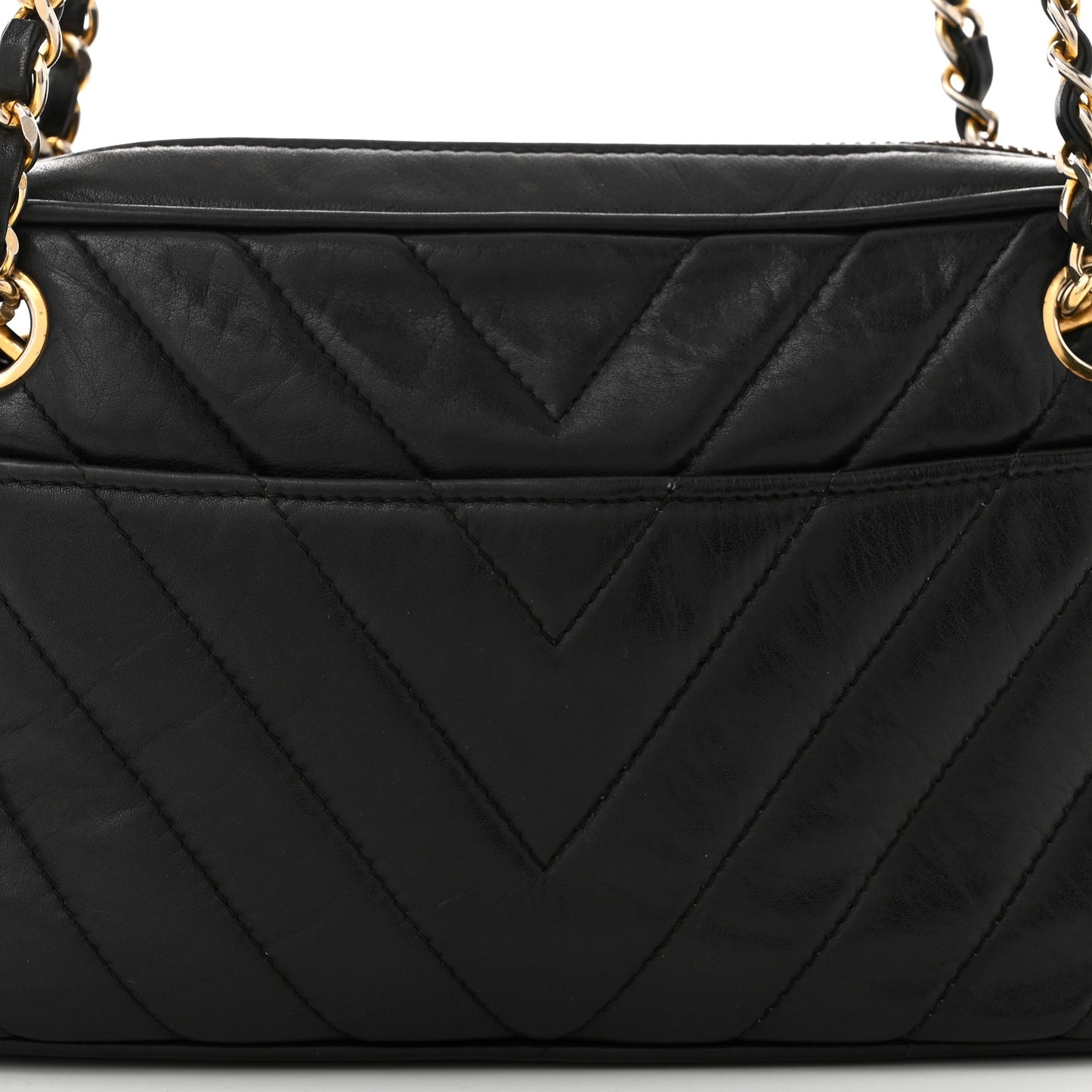 Lambskin Chevron Quilted Small Camera Case Black
