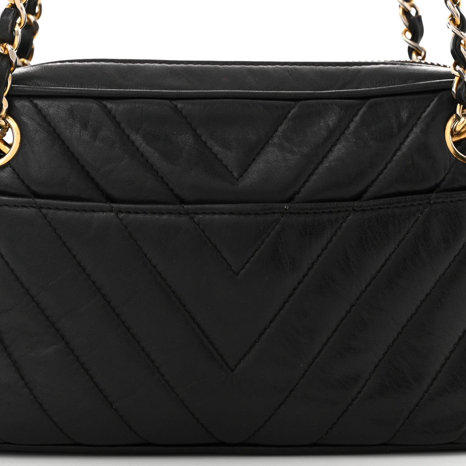 Chanel Lambskin Chevron Quilted Small Camera Case Black 9 of 14