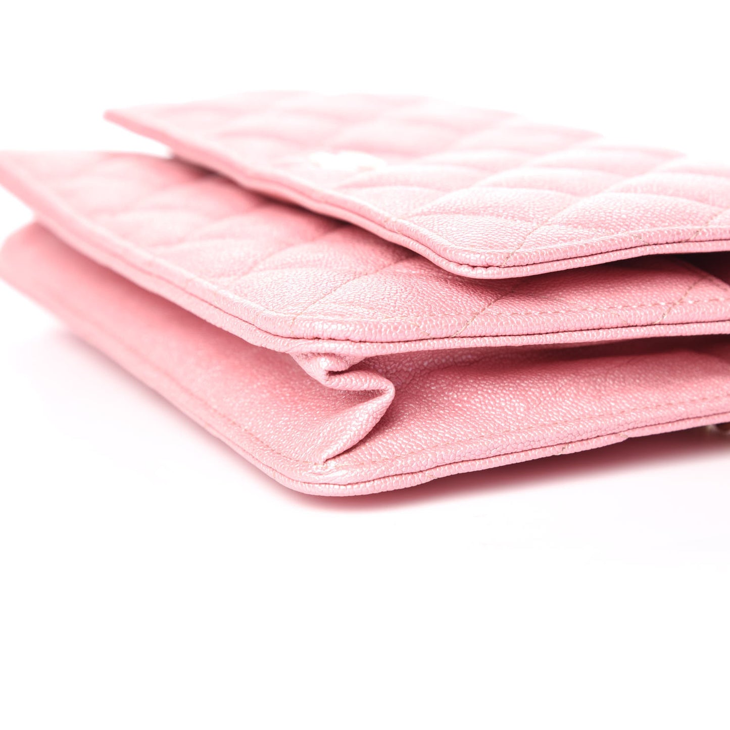 Iridescent Caviar Quilted Wallet on Chain WOC Rose Pink
