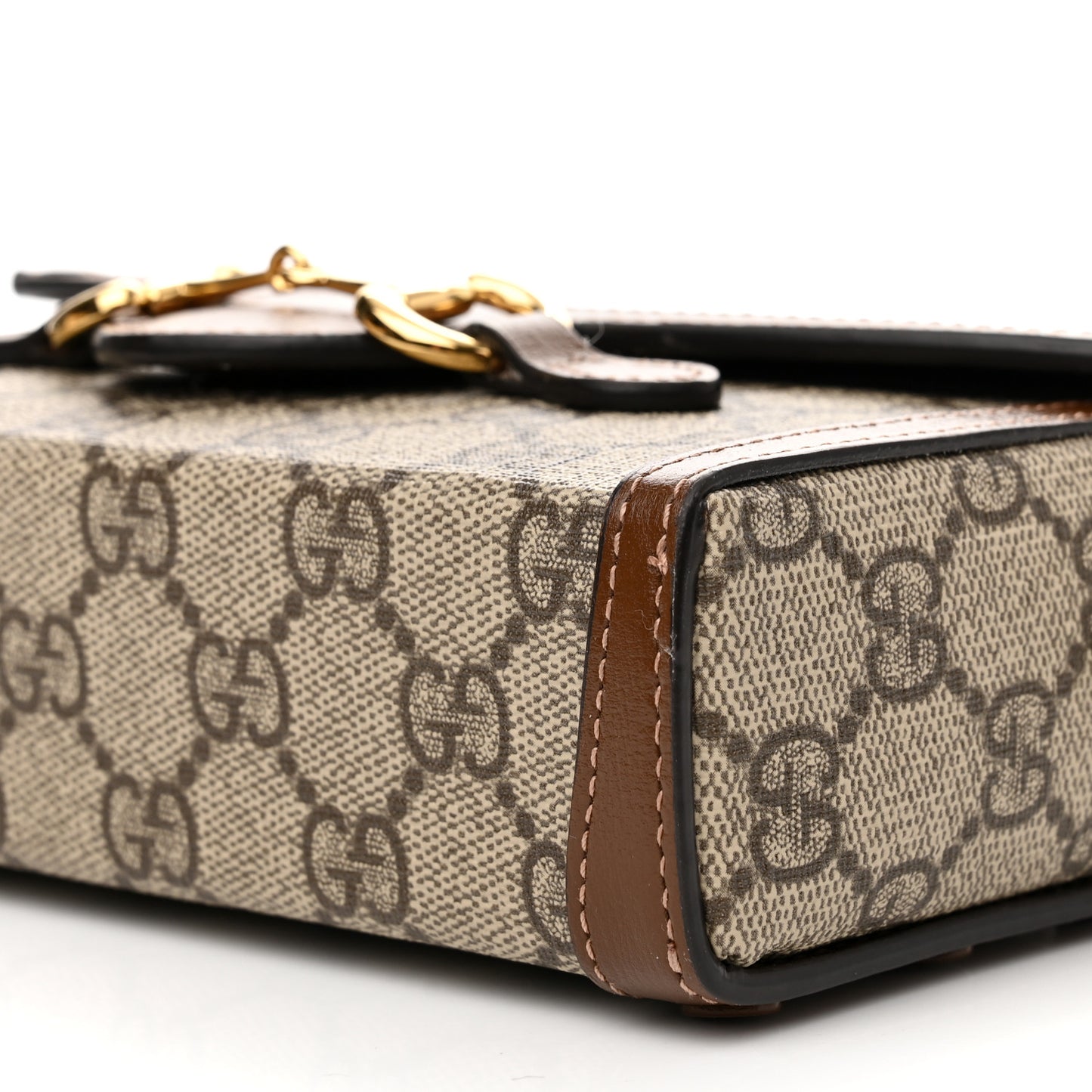 GG Supreme Monogram Mini Horsebit 1955 Shoulder Bag Beige Brown Sugar