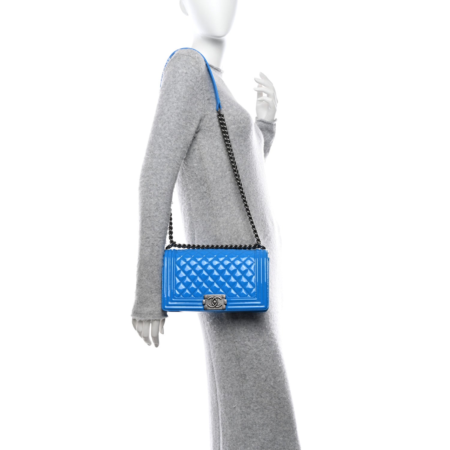 Chanel Patent Calfskin Quilted Medium Boy Flap Blue 2 of 12