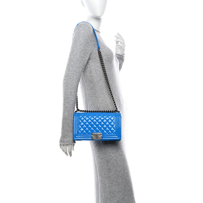 Chanel Patent Calfskin Quilted Medium Boy Flap Blue 2 of 12
