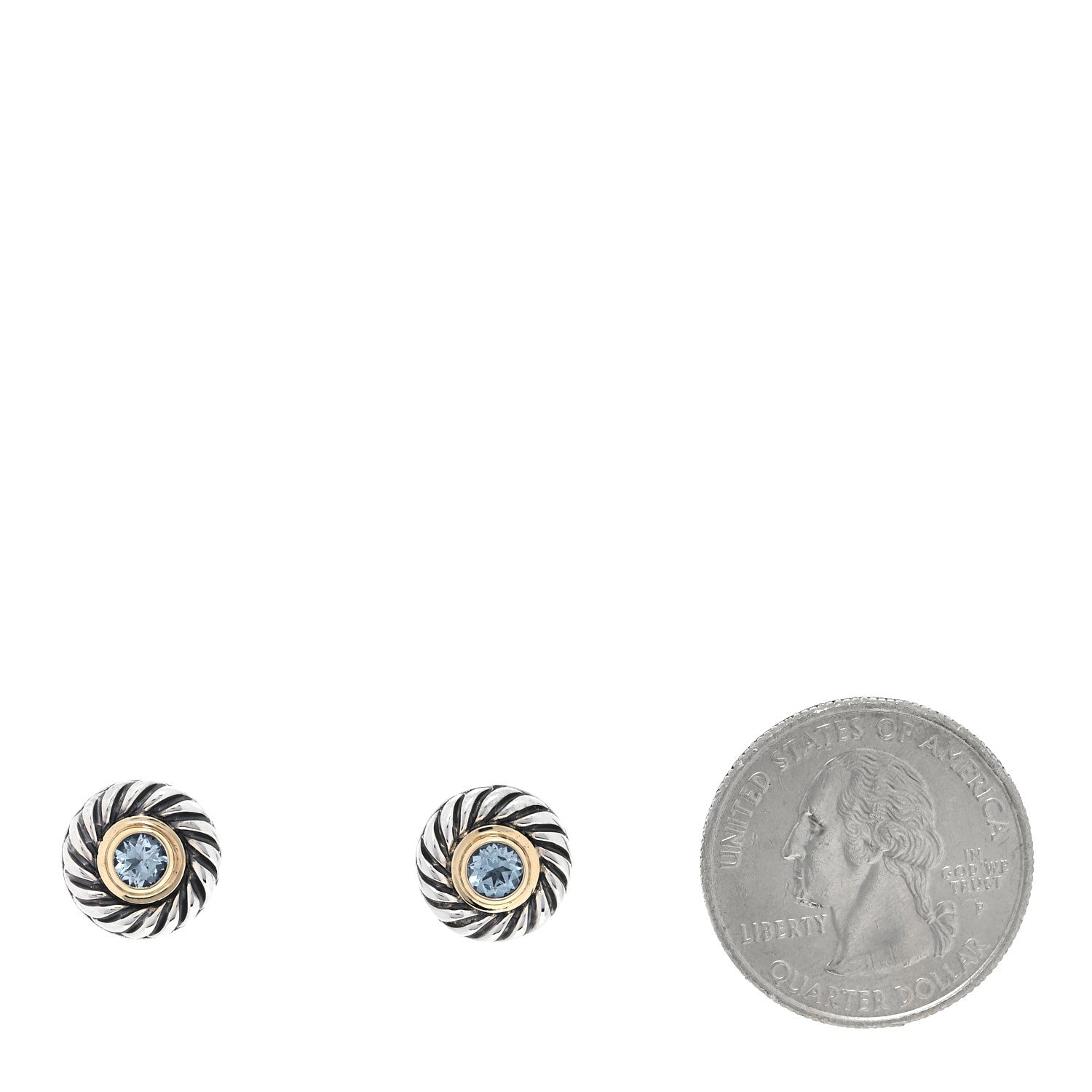 David Yurman Sterling Silver 14K Yellow Gold Blue Topaz Cookie Cable Earrings 2 of 6