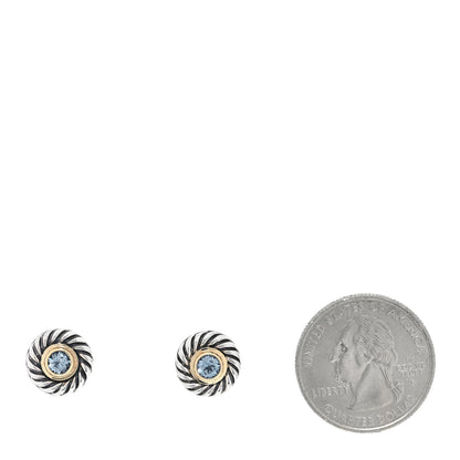 David Yurman Sterling Silver 14K Yellow Gold Blue Topaz Cookie Cable Earrings 2 of 6