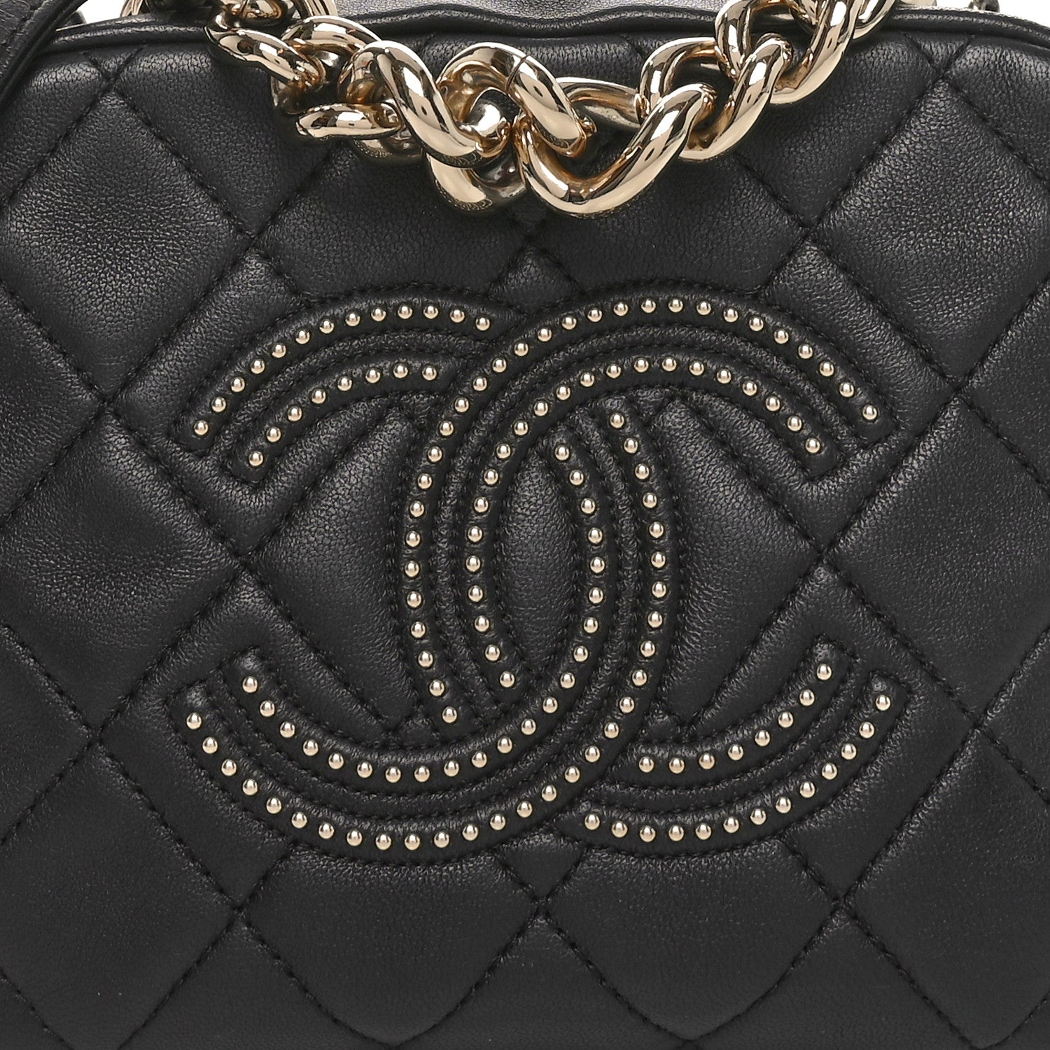 Chanel Lambskin Quilted Studded Quilted Vanity Case With Chain Black 8 of 10