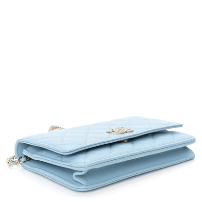Chanel Caviar Quilted Crystal CC Wallet On Chain WOC Light Blue 4 of 13