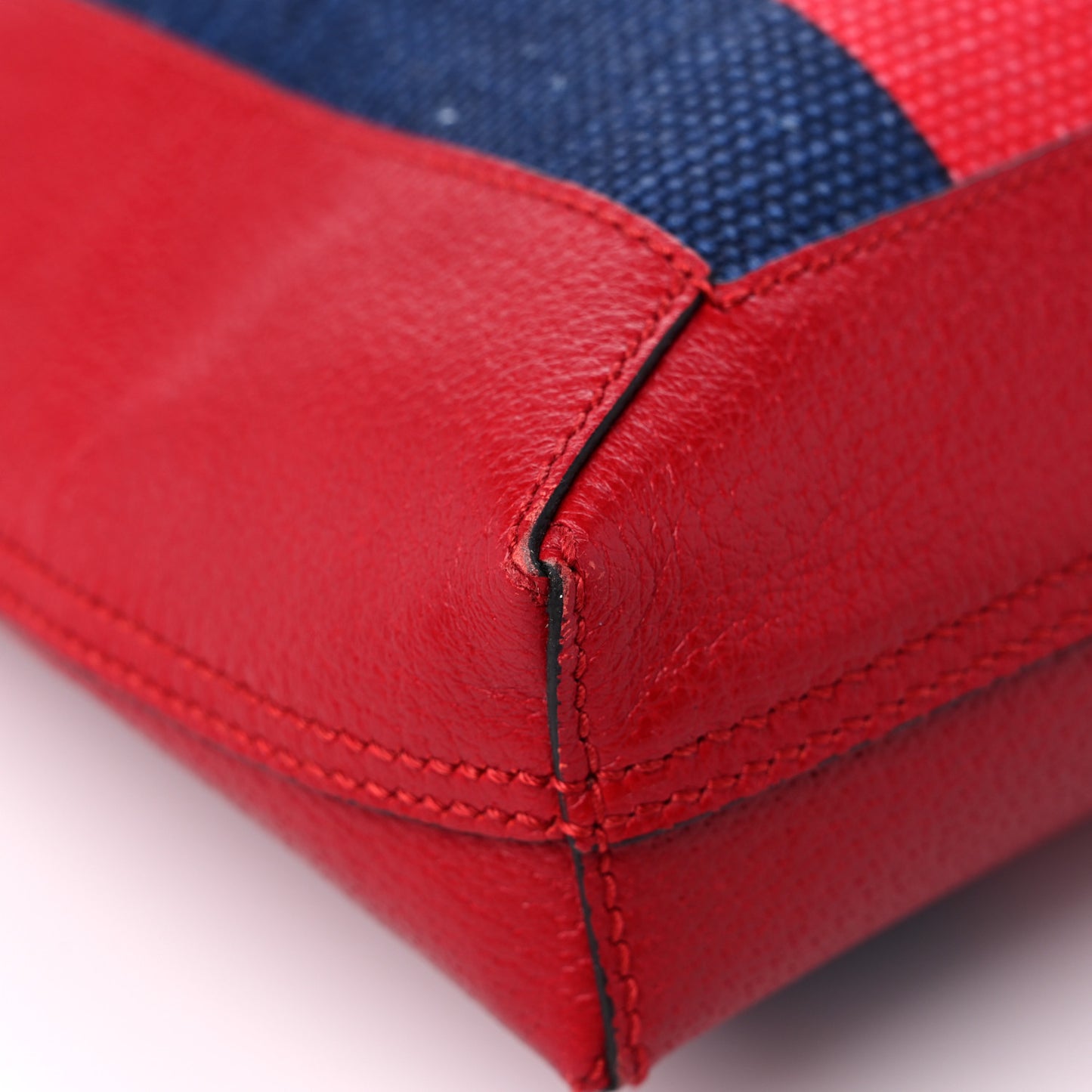 Canvas Calfskin Sylvie Stripe Logo Mens Tote Red White Blue