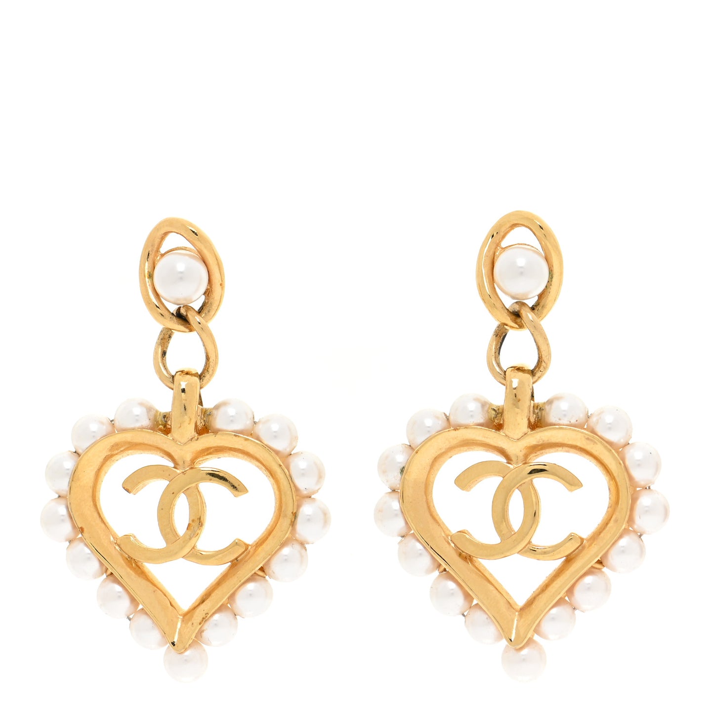 Pearl Heart CC Drop Earrings Gold