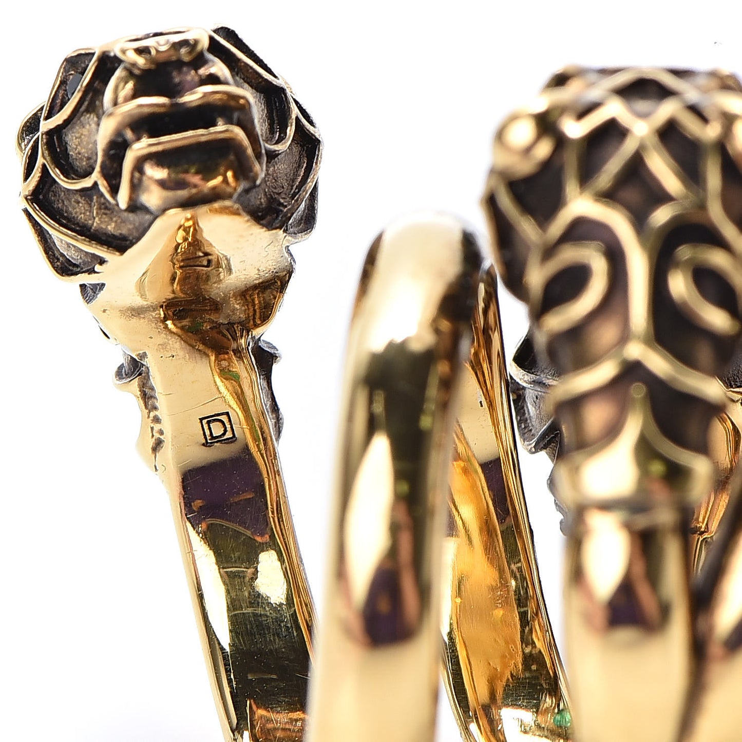 Crystal Tiger Heads Double Wrap Ring 8 Aged Gold