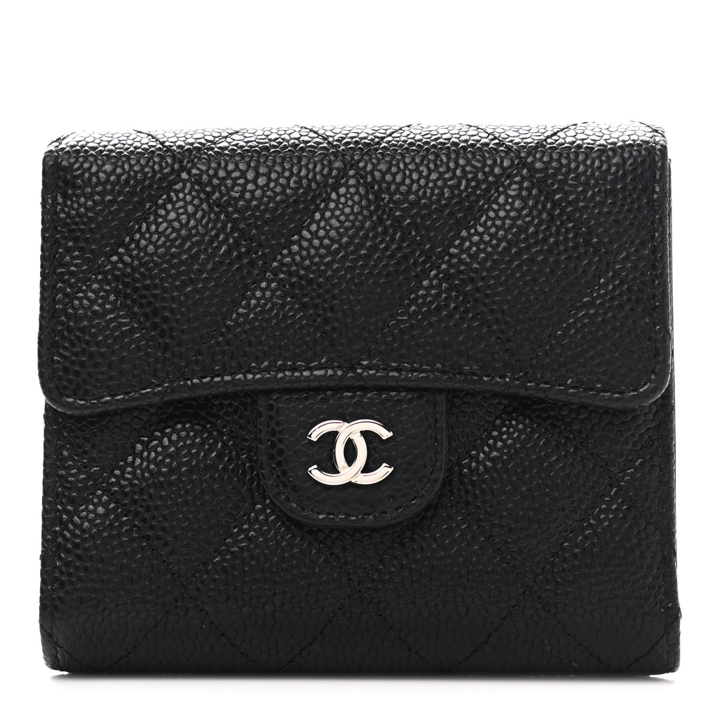 Caviar Quilted Small Flap Wallet Black