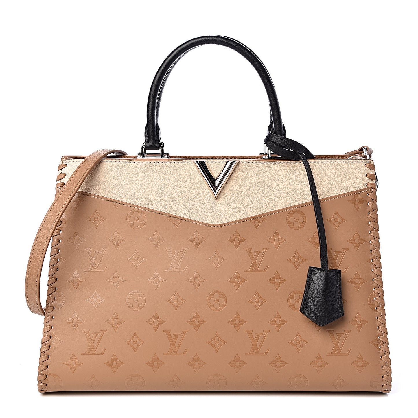 Monogram Cuir Plume Very One Zipped Tote Sesame Creme
