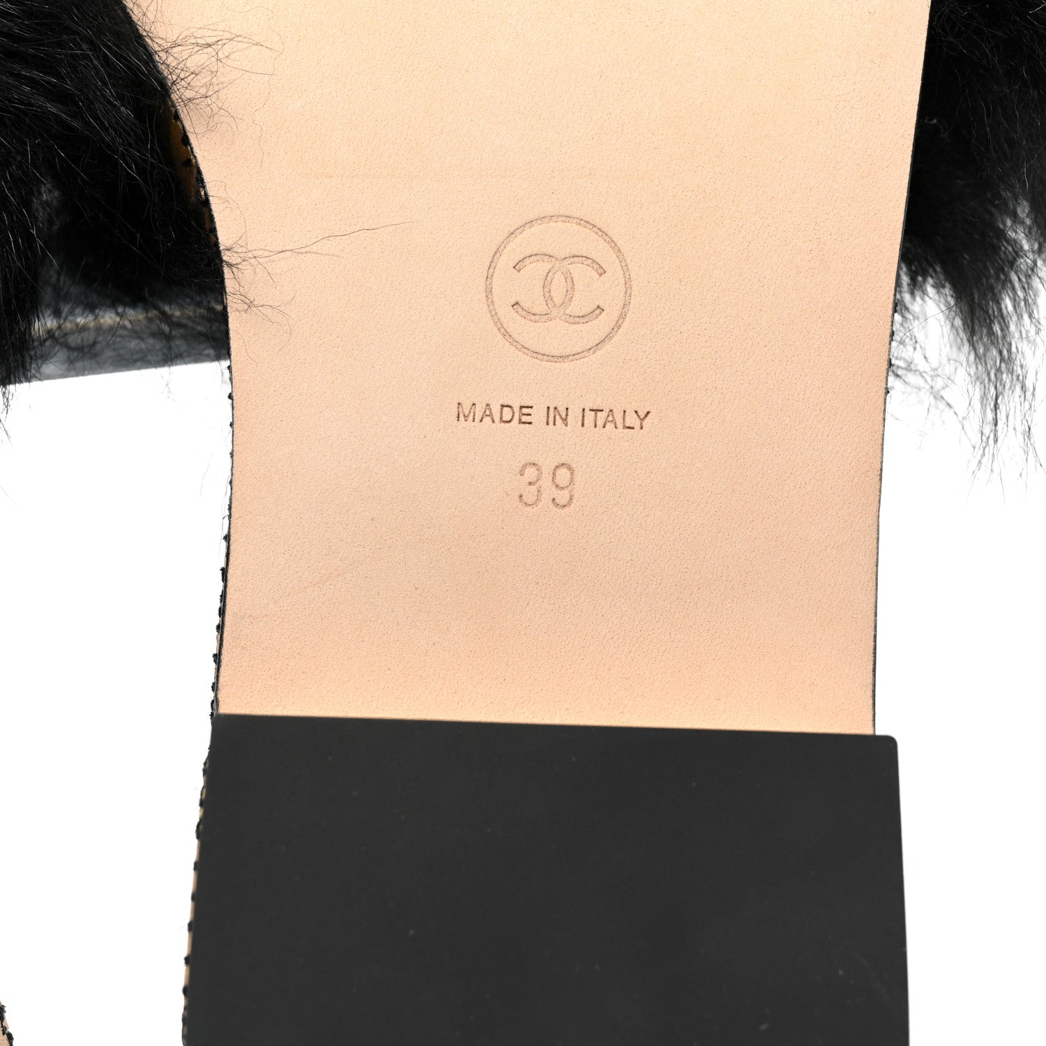 Chanel Shearling Lambskin CC Mules 39 Black White 6 of 9
