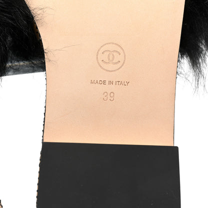 Chanel Shearling Lambskin CC Mules 39 Black White 6 of 9