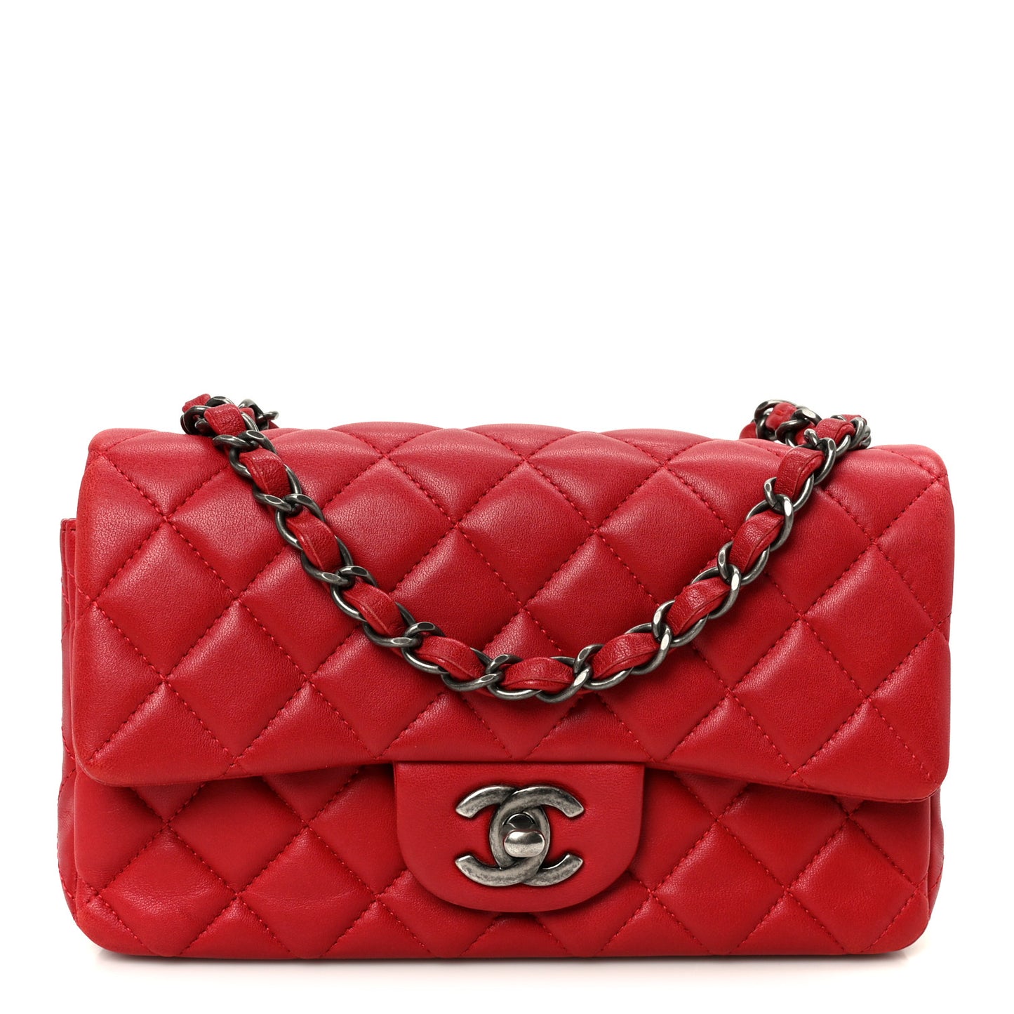 Lambskin Quilted Mini Rectangular Flap Red