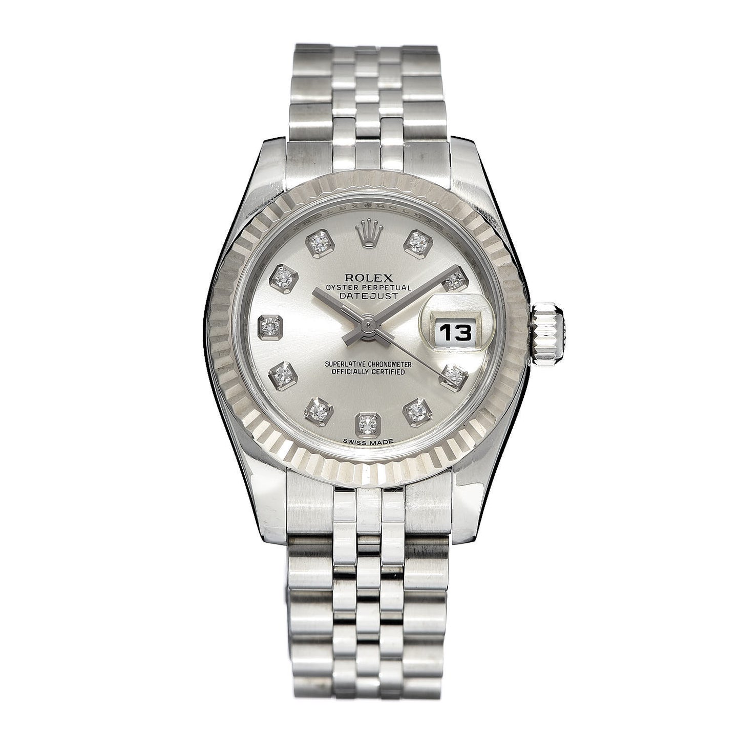 Stainless Steel 18K White Gold Diamond 26mm Oyster Perpetual Datejust Watch Silver 179174