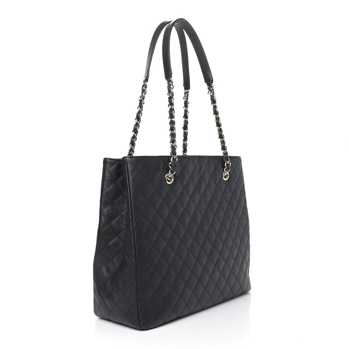 Caviar Quilted Large Flap Shopping Tote Black