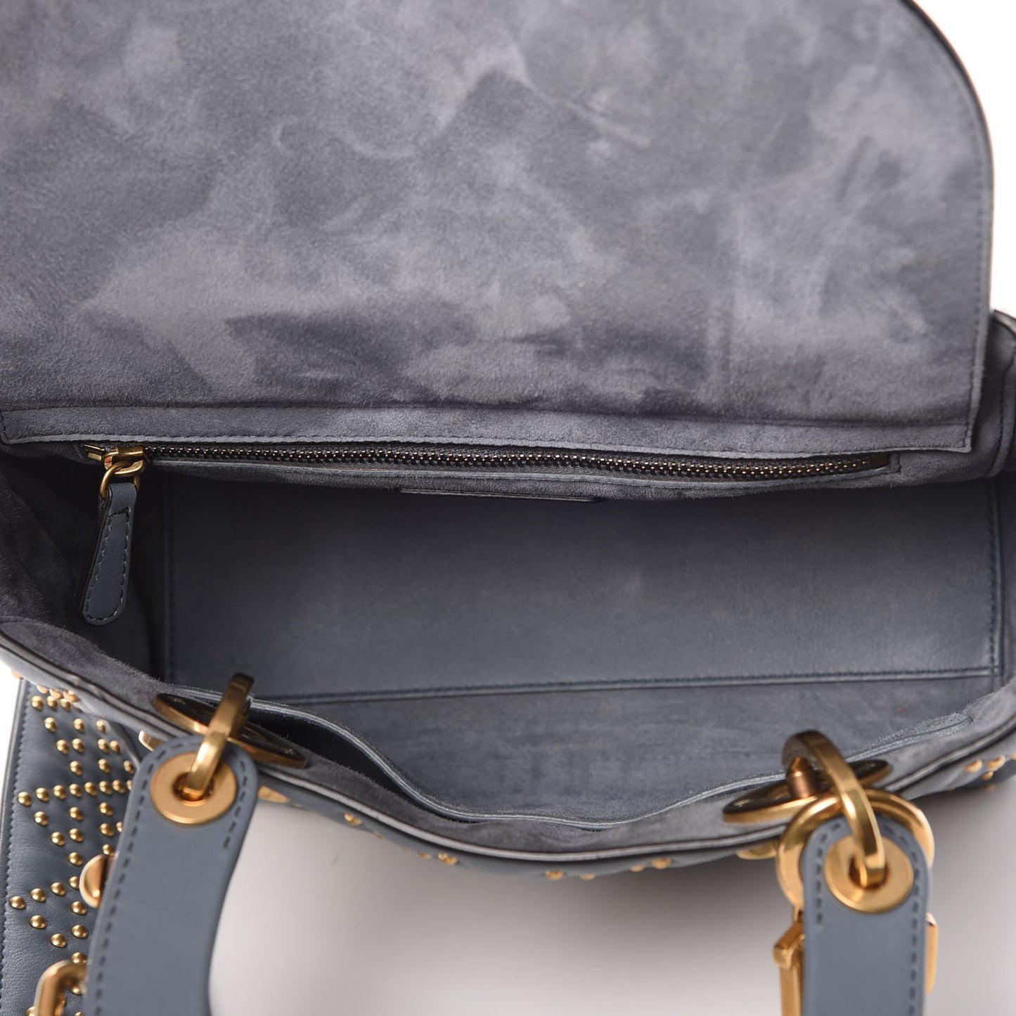 Calfskin Cannage Studded Medium Supple Lady Dior Grey