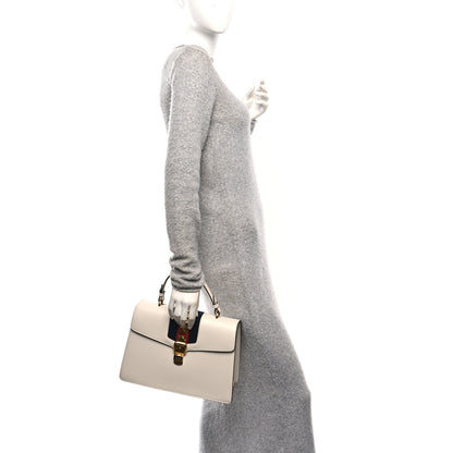 Gucci Calfskin Web Medium Sylvie Top Handle Bag White 2 of 10