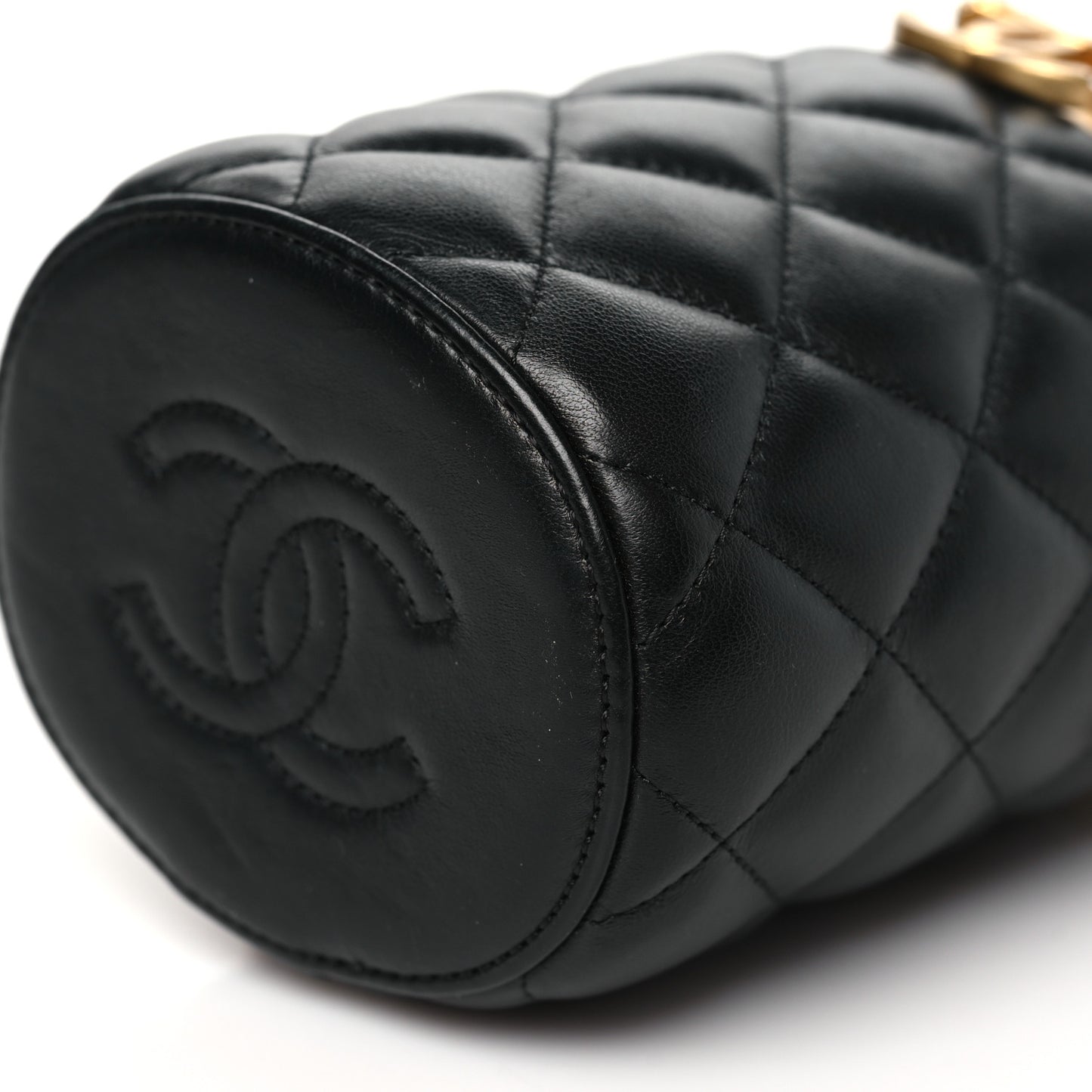 Lambskin Quilted Mini Crown Box Bag Black